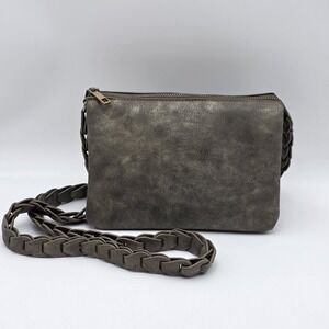Army Green Metallic‎ ANTHROPOLOGIE Bag Crossbody Braid Strap Boho Faux Leather